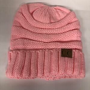 CC Beanie Unisex Chunky Soft Stretch Cable Knit Soft Beanie Hat One Size Pink